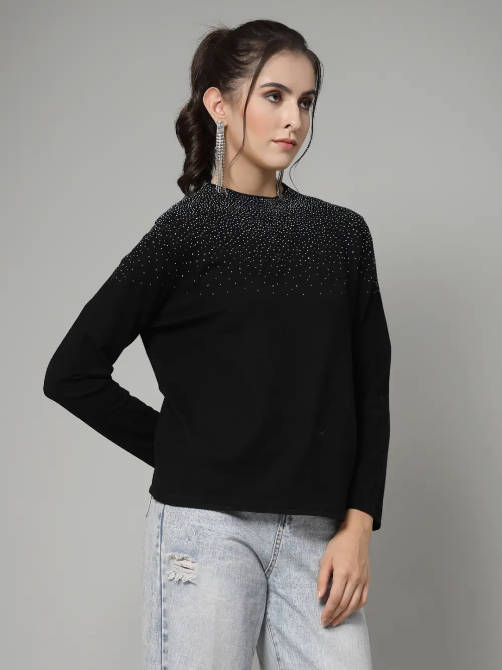 High Neck Embellished Detail Pullover