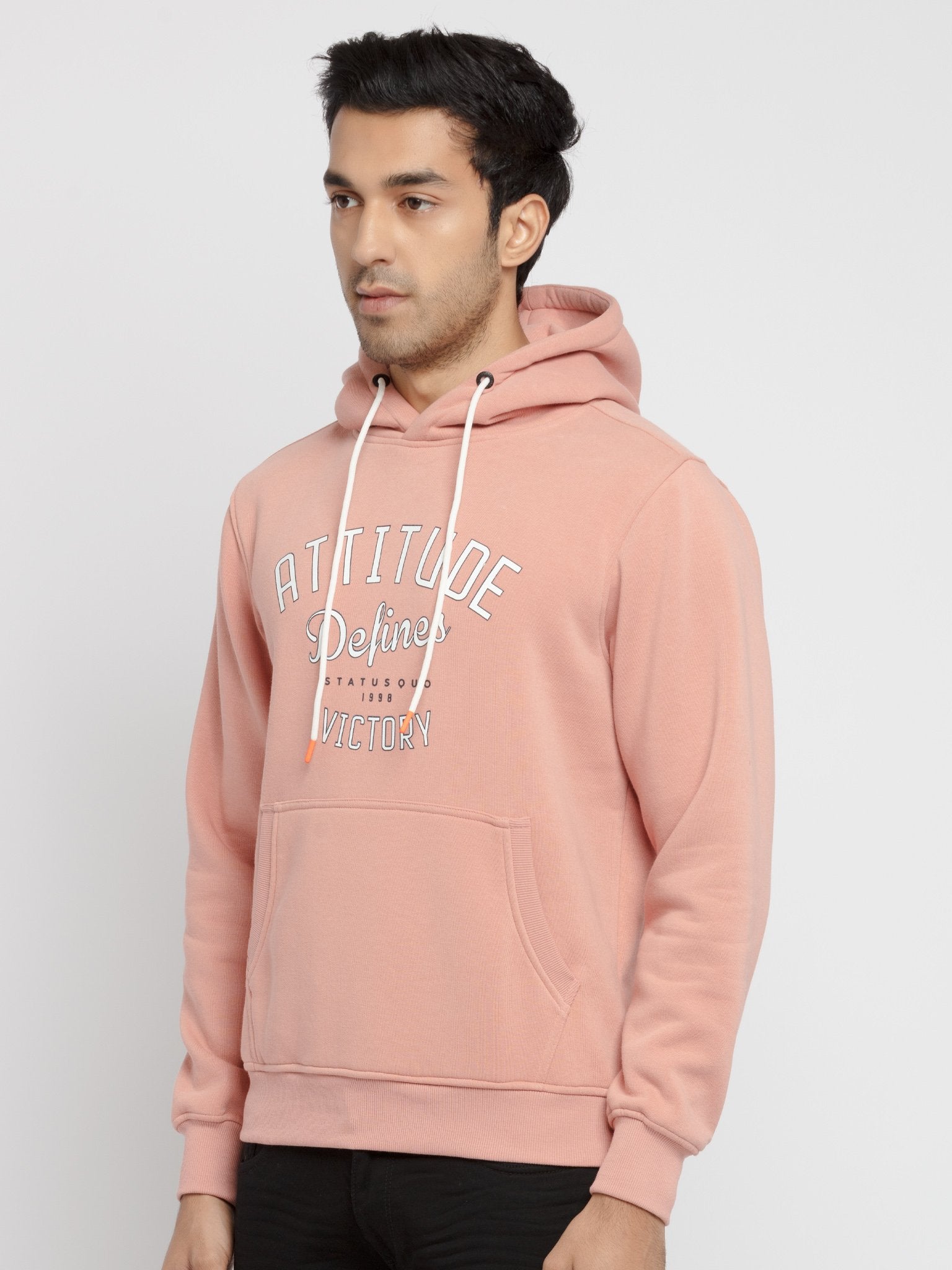 Mens Printed Round Neck Hooded Sweatshirt