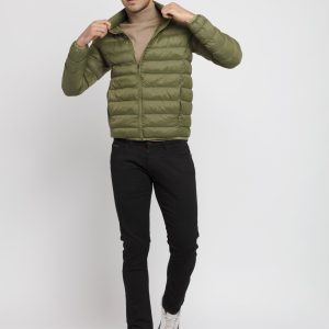 Mens Solid Quilted Jacket With Pouch