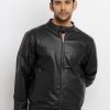 Status Quo Mens Solid Pu High Neck Jacket