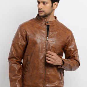 Status Quo Mens Solid Pu High Neck Jacket