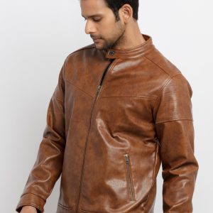 Status Quo Mens Solid Pu High Neck Jacket