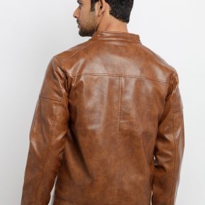 Status Quo Mens Solid Pu High Neck Jacket