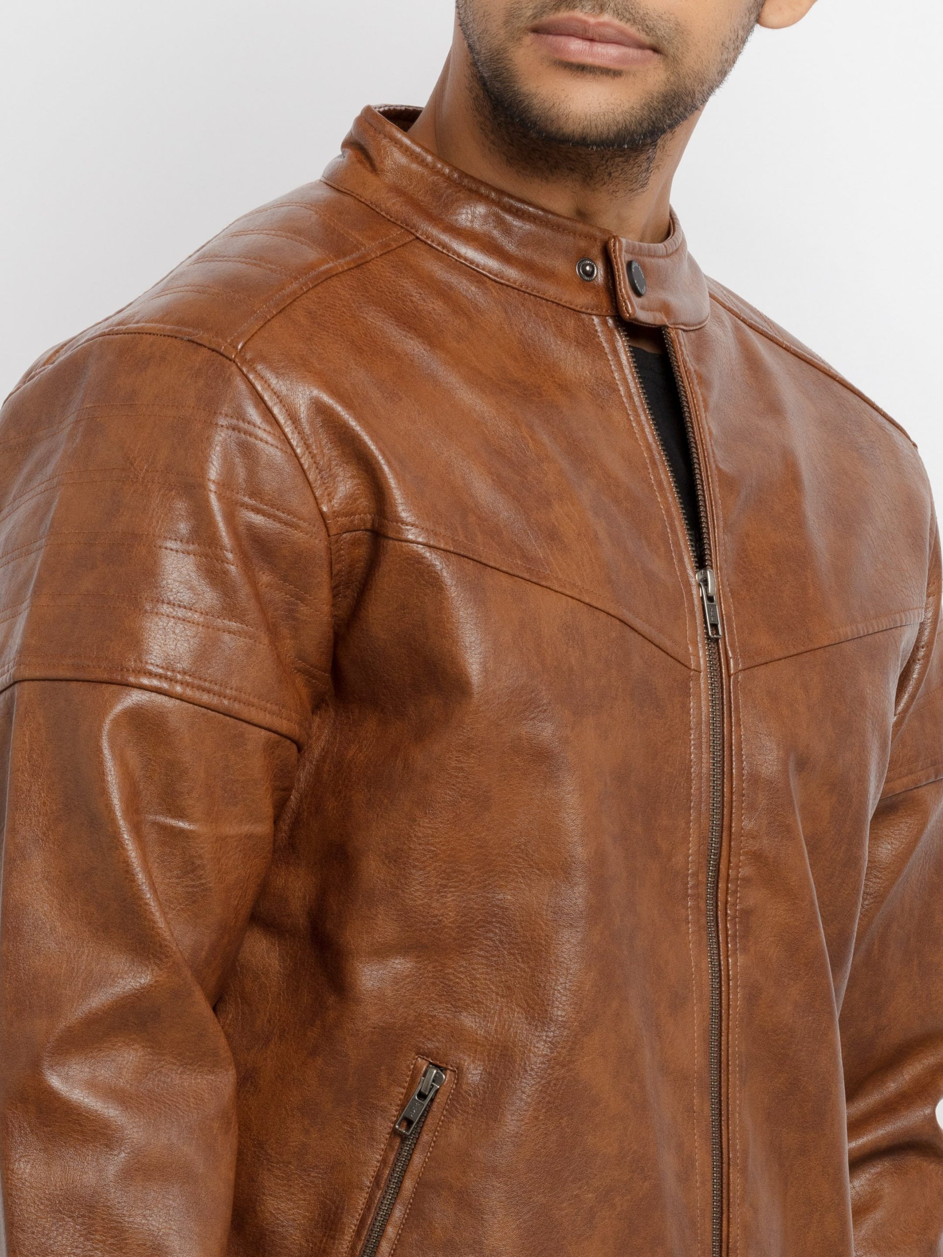 Status Quo Mens Solid Pu High Neck Jacket