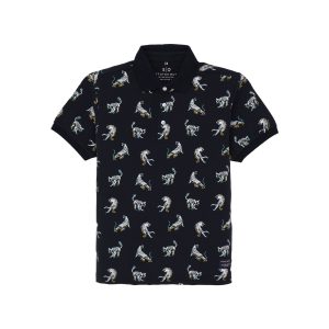 Status Quo Boys Animal Print Polo Collar Half Sleeves Regular Fit Tshirt