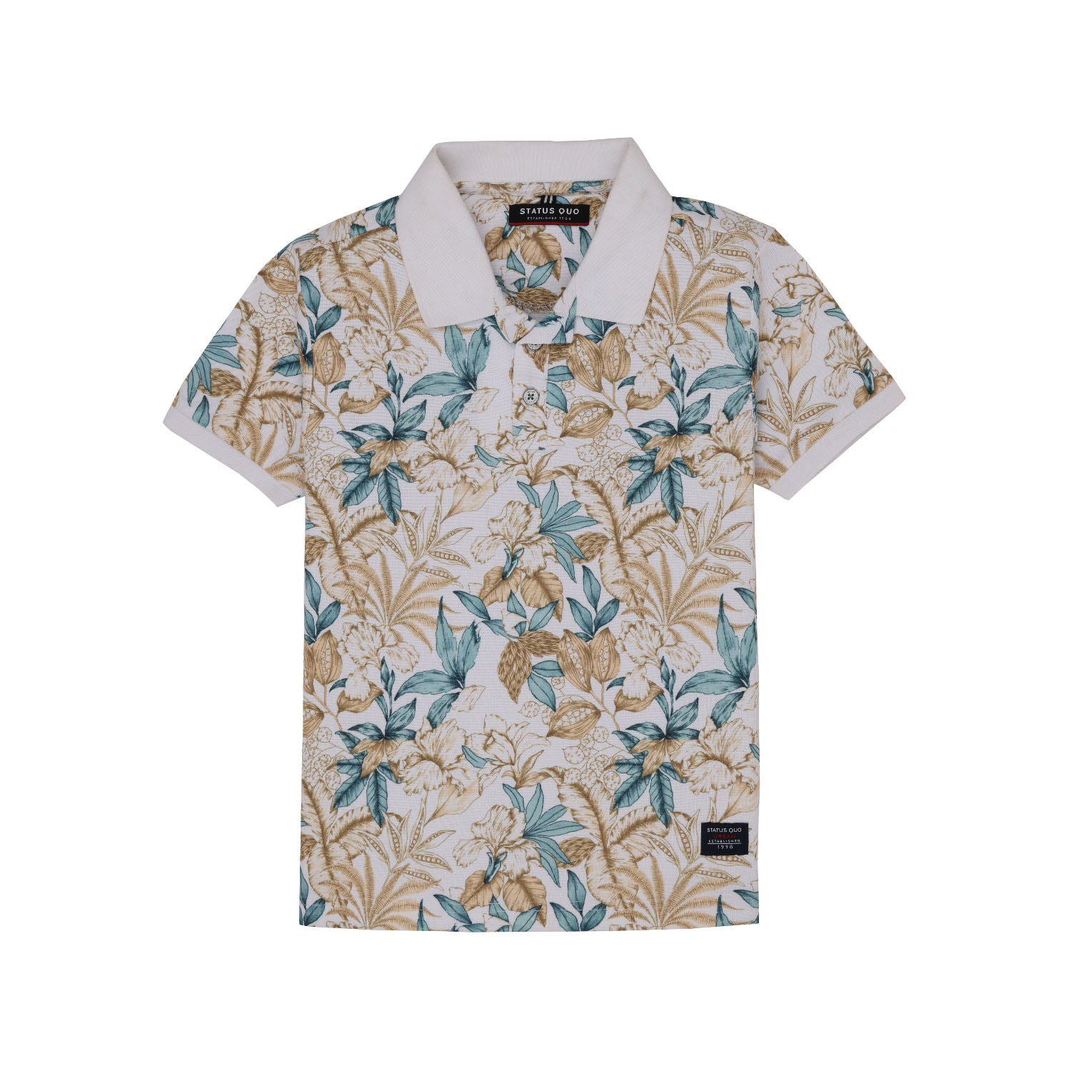 Status Quo Boys Floral Print Polo Collar Half Sleeves Regular Fit Tshirt