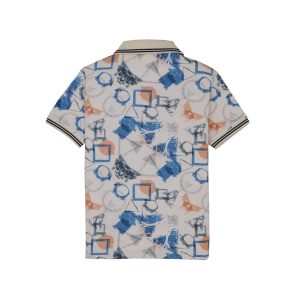 Status Quo Boys Geometric Print Polo Collar Half Sleeves Regular Fit Tshirt