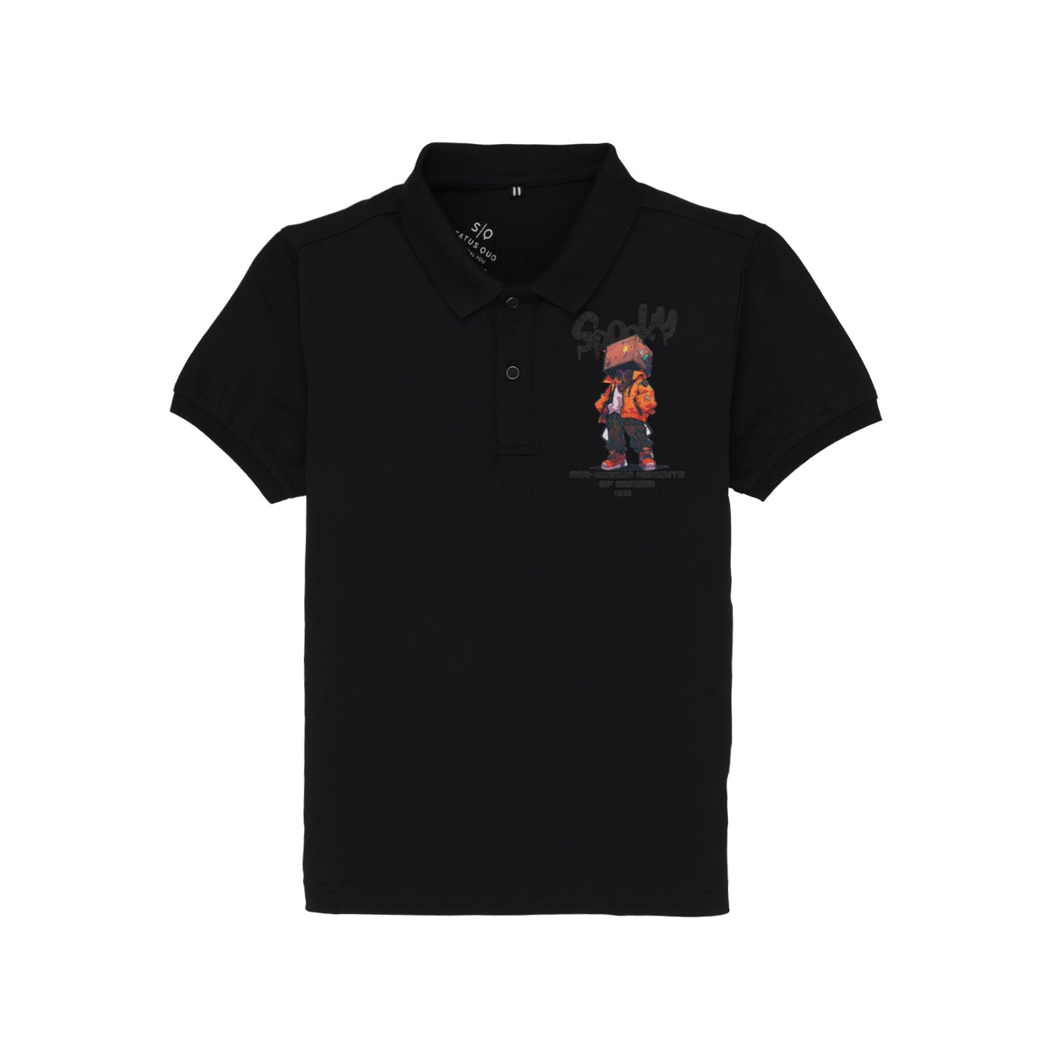 Status Quo Boys Graphic Print Polo Collar Half Sleeves Regular Fit Tshirt