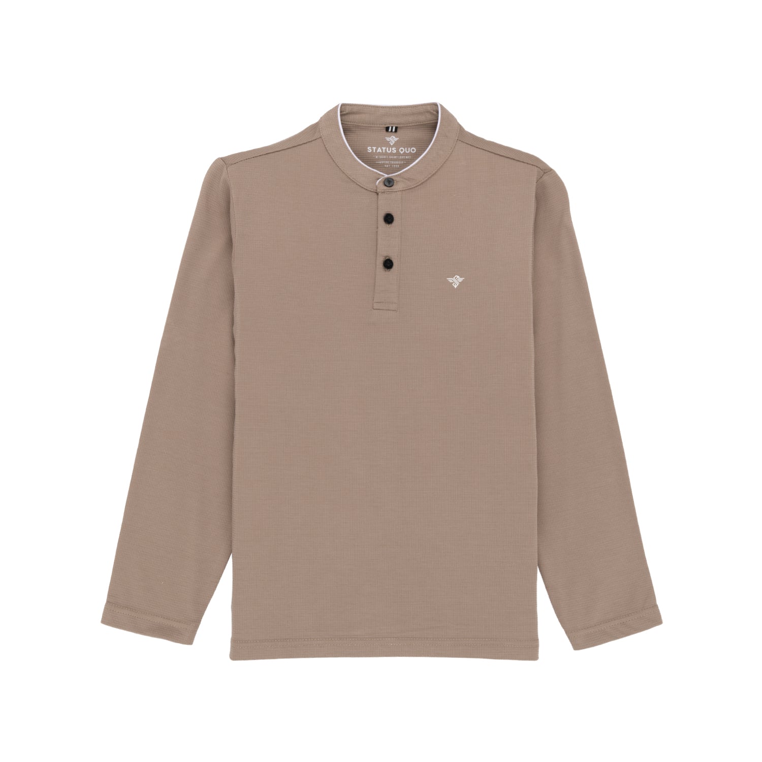 Status Quo Boys Solid Henley Neck Full Sleeves Regular Fit T-Shirt With Chest Brand Logo