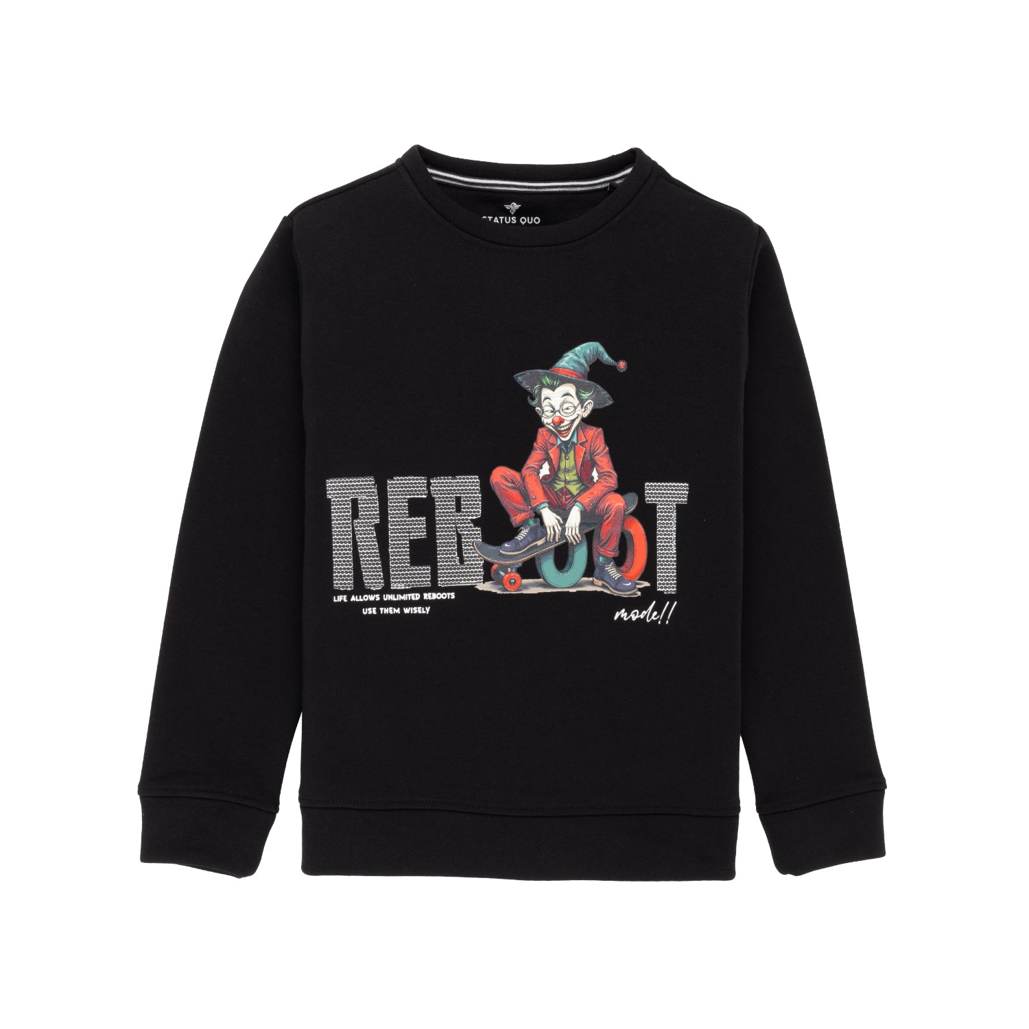 Status Quo Boys Typography And Cartoon Print Fleece Full Sleeve Sweatshirt