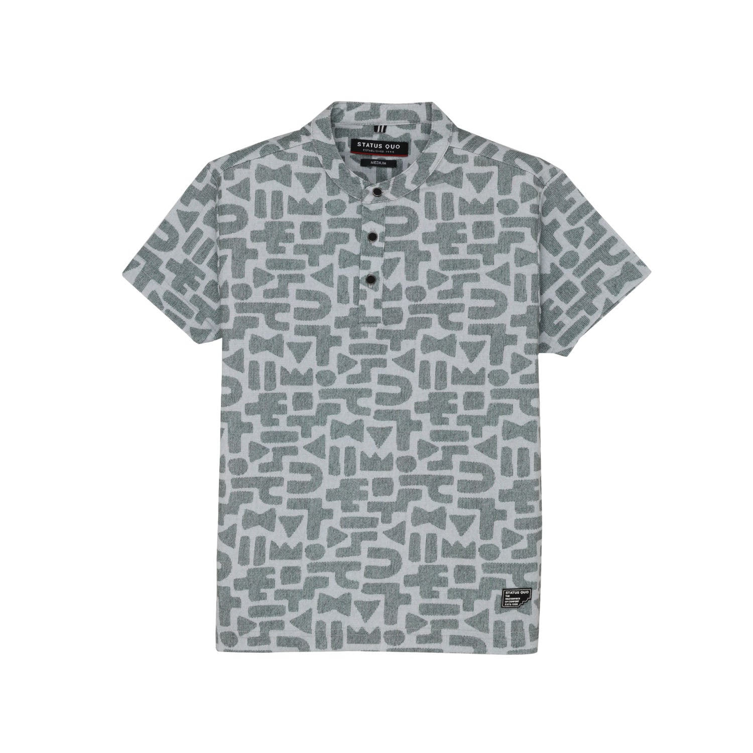 Status Quo Boys Geometric Print Henley Neck Half Sleeves Regular Fit Tshirt