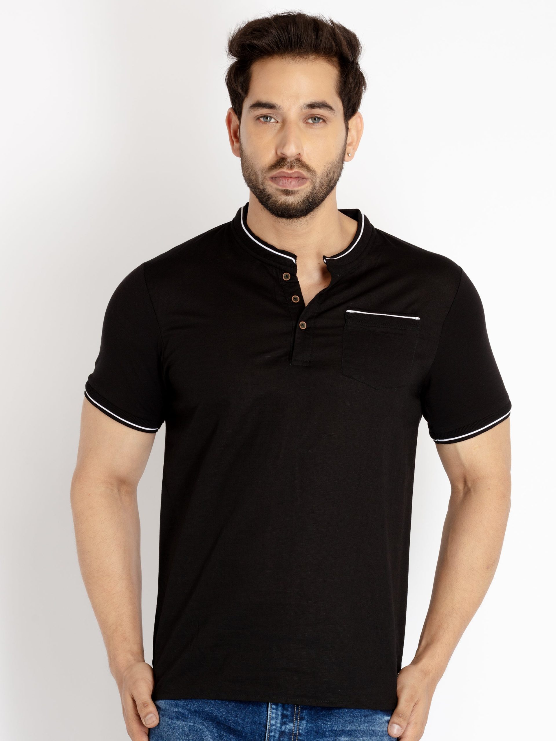 Status Quo Mens Solid Henley Neck T-Shirt