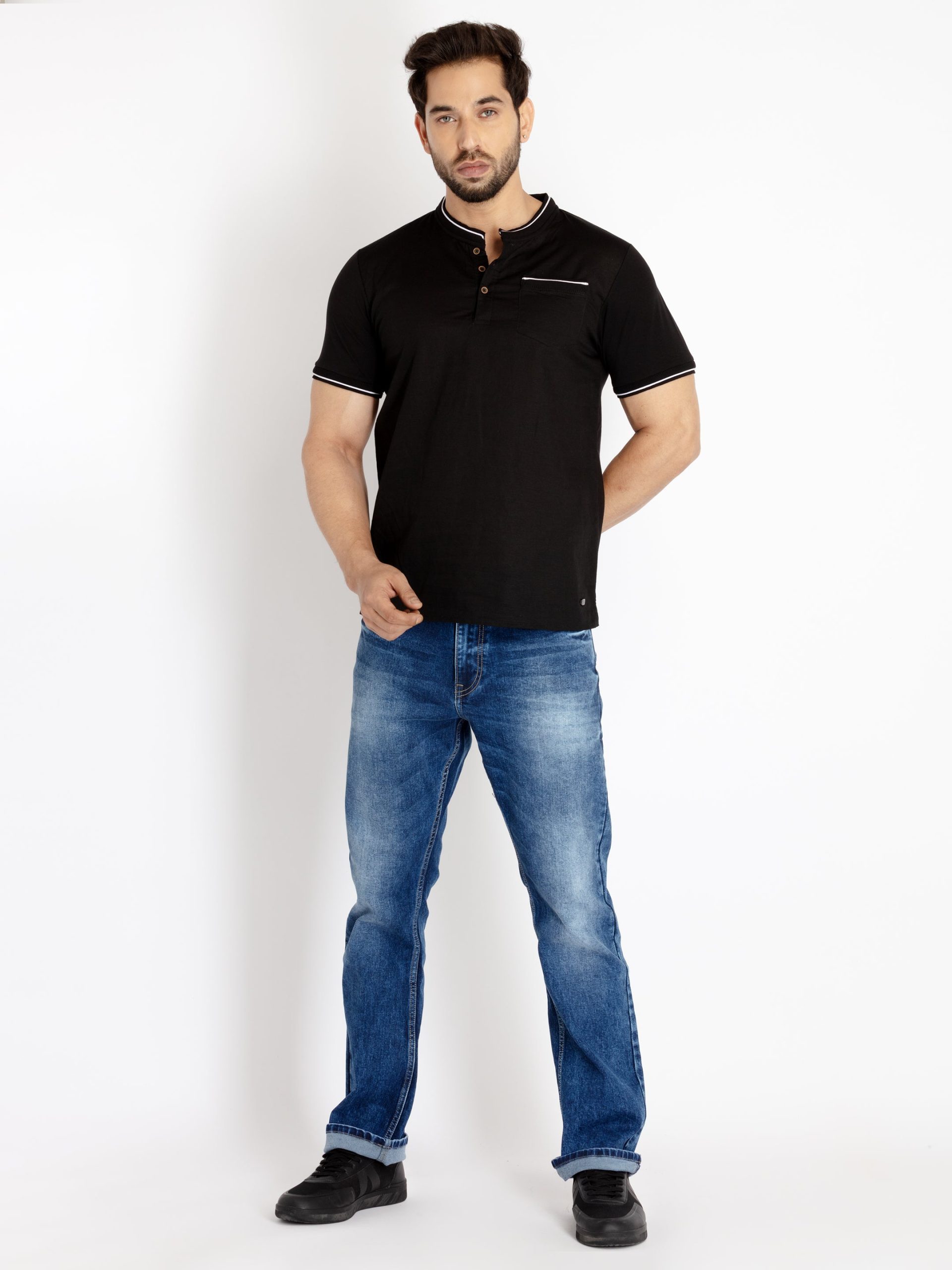 Status Quo Mens Solid Henley Neck T-Shirt