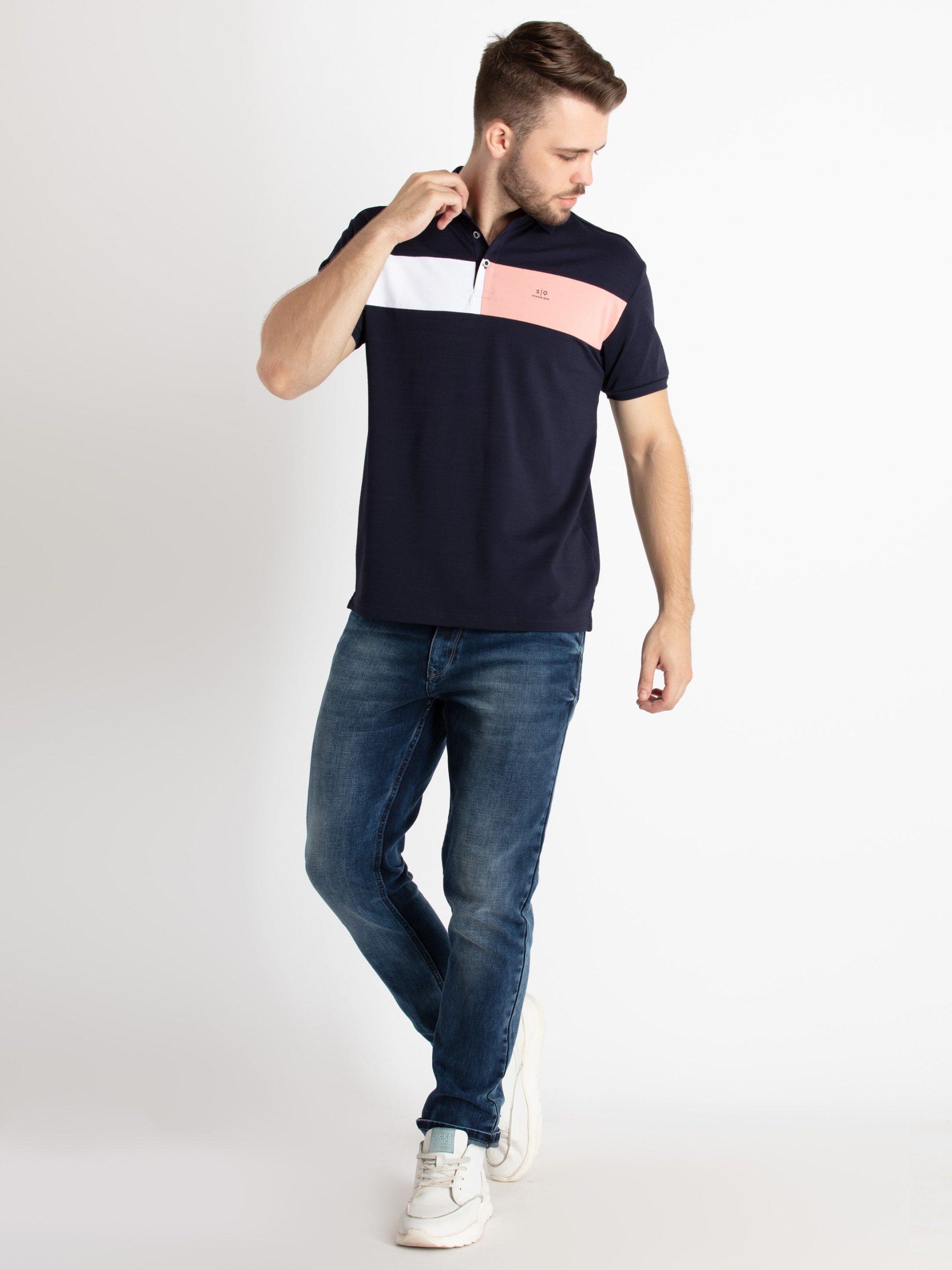 Status Quo Mens Colorblocked Polo T-Shirt