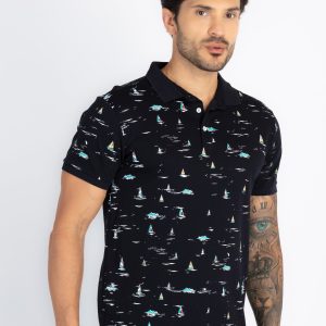 Status Quo Status Quo Men'S All Over Printed Polo Neck Regular Fit Tshirt