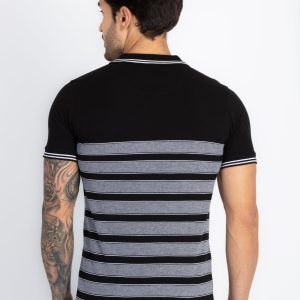 Status Quo Status Quo Men'S Striped Polo Neck Regular Fit Tshirt With Tipping Collar