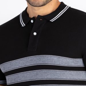Status Quo Status Quo Men'S Striped Polo Neck Regular Fit Tshirt With Tipping Collar