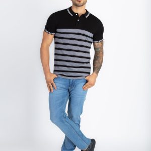 Status Quo Status Quo Men'S Striped Polo Neck Regular Fit Tshirt With Tipping Collar