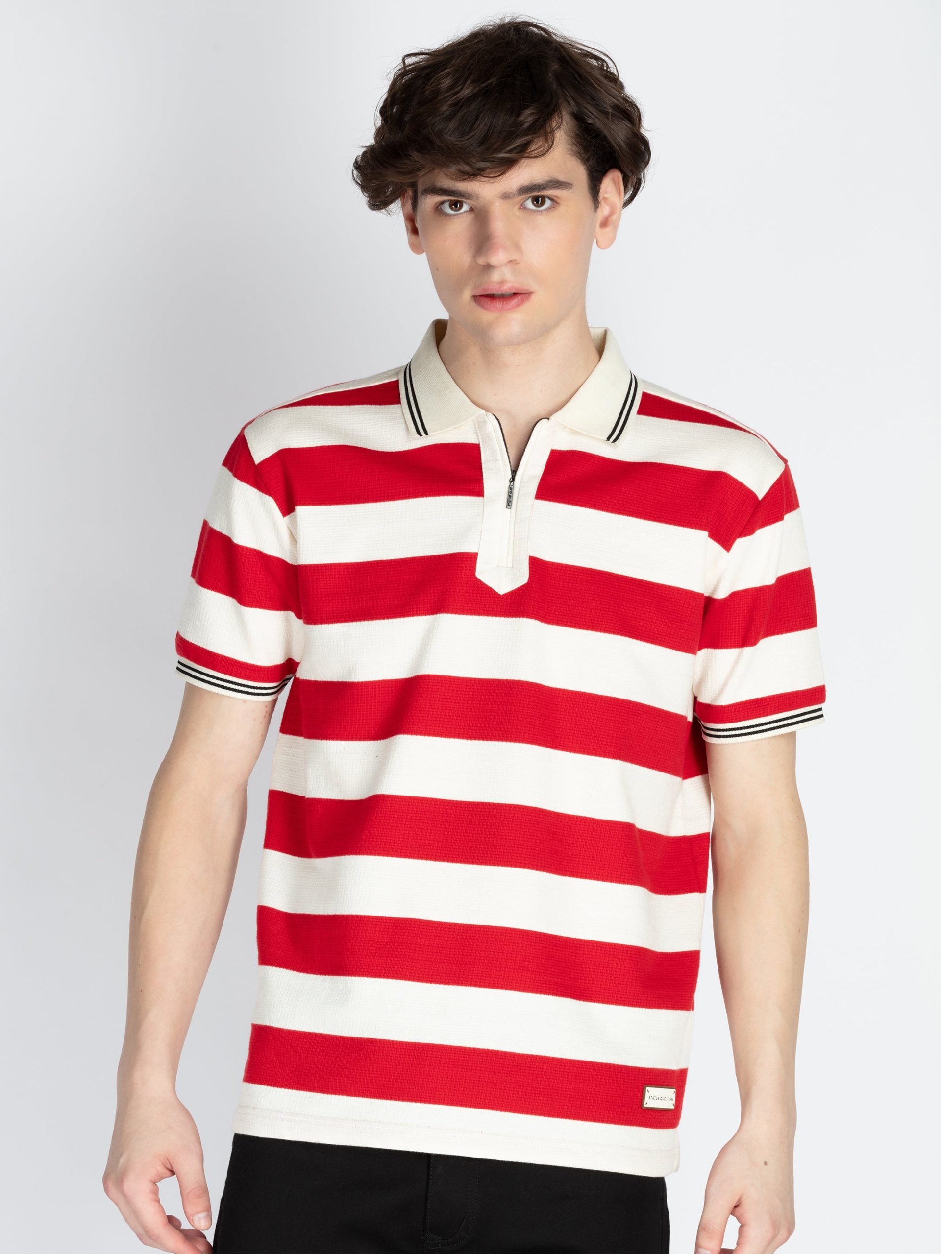 Status Quo Mens Horizontal Striped Polo T-Shirt