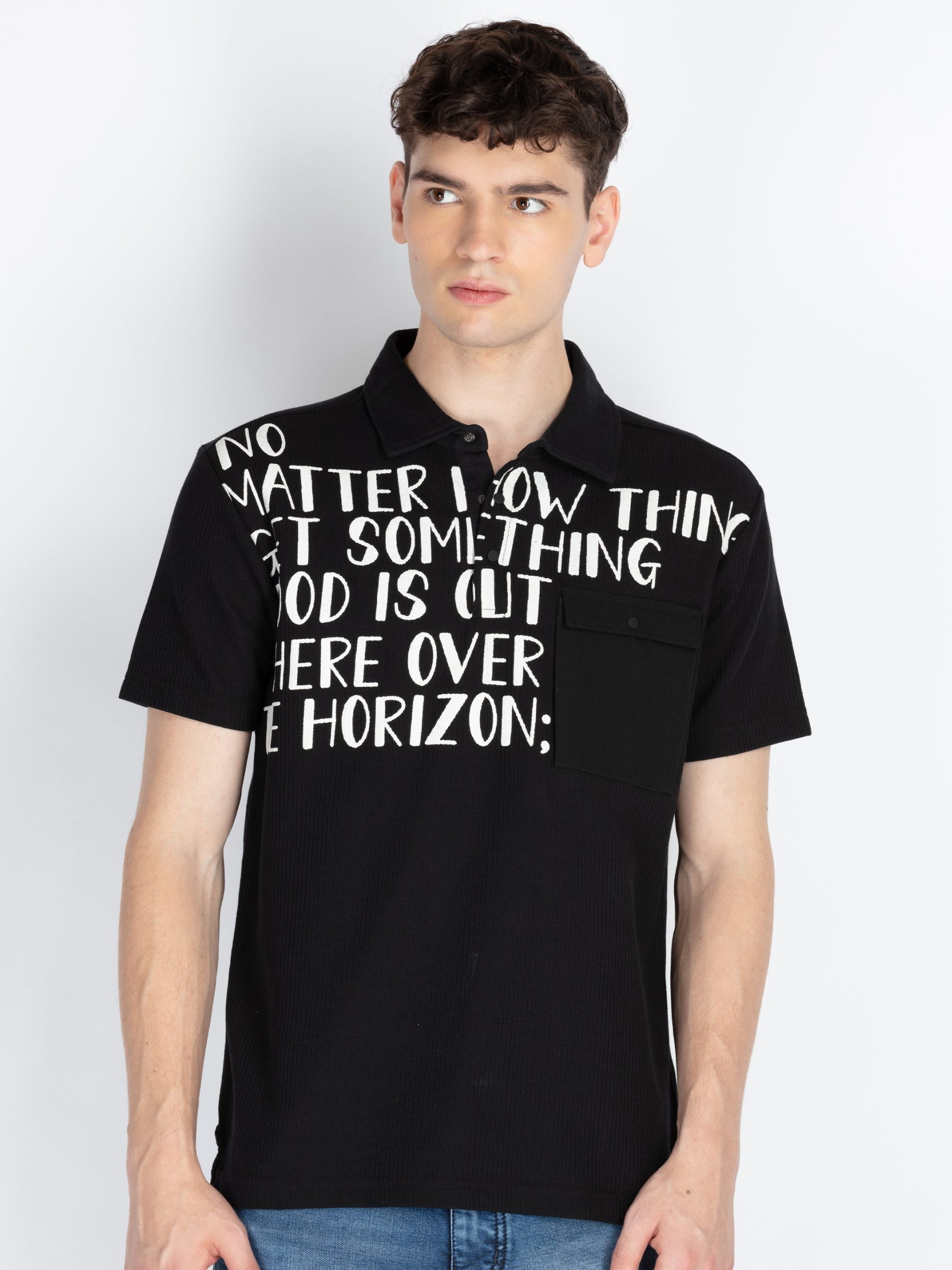 Mens Front Printed Polo T-Shirt