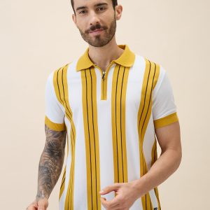 Status Quo Status Quo Men'S Striped Polo Collar Half Sleeves Regular Fit Tshirt