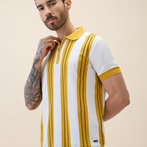 Status Quo Status Quo Men'S Striped Polo Collar Half Sleeves Regular Fit Tshirt