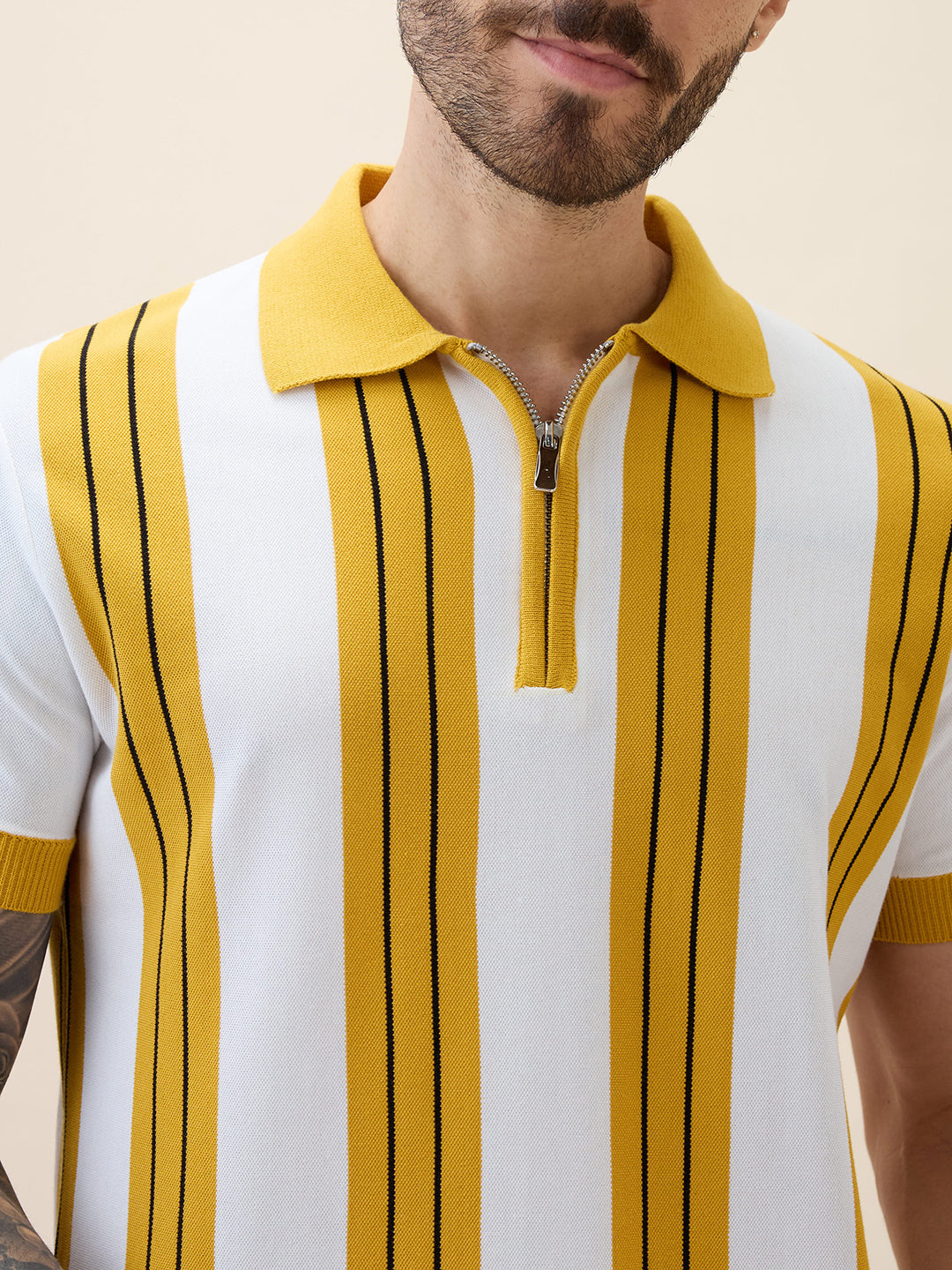 Status Quo Status Quo Men'S Striped Polo Collar Half Sleeves Regular Fit Tshirt