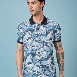 Status Quo Men'S Abstract Printed Polo Collar Short Sleeves Regular Fit Tshirt