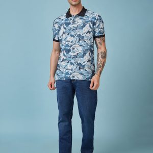 Status Quo Men'S Abstract Printed Polo Collar Short Sleeves Regular Fit Tshirt
