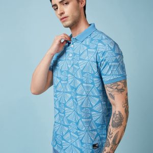 Status Quo Men'S Abstract Printed Polo Collar Short Sleeves Regular Fit Tshirt