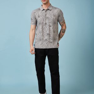 Status Quo Men'S Floral Printed Polo Collar Short Sleeves Regular Fit Tshirt
