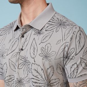 Status Quo Men'S Floral Printed Polo Collar Short Sleeves Regular Fit Tshirt