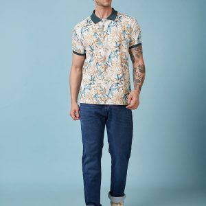 Status Quo Men'S Floral Printed Polo Collar Short Sleeves Regular Fit Tshirt