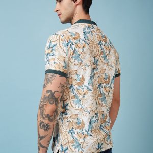 Status Quo Men'S Floral Printed Polo Collar Short Sleeves Regular Fit Tshirt