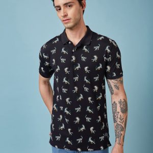 Status Quo Men'S Animal Printed Polo Collar Short Sleeves Regular Fit Tshirt