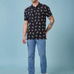 Status Quo Men'S Animal Printed Polo Collar Short Sleeves Regular Fit Tshirt