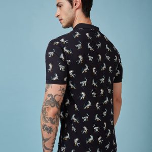 Status Quo Men'S Animal Printed Polo Collar Short Sleeves Regular Fit Tshirt