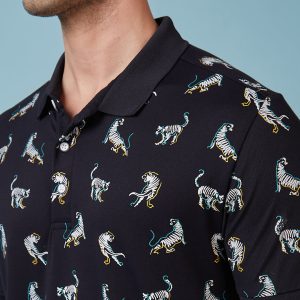 Status Quo Men'S Animal Printed Polo Collar Short Sleeves Regular Fit Tshirt