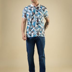 Status Quo Men'S All-Over Geometric Printed Polo Collar Half Sleeves Regular Fit Tshirt