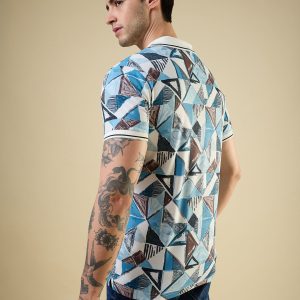 Status Quo Men'S All-Over Geometric Printed Polo Collar Half Sleeves Regular Fit Tshirt