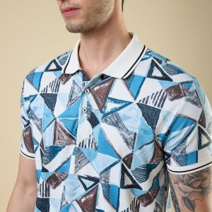 Status Quo Men'S All-Over Geometric Printed Polo Collar Half Sleeves Regular Fit Tshirt
