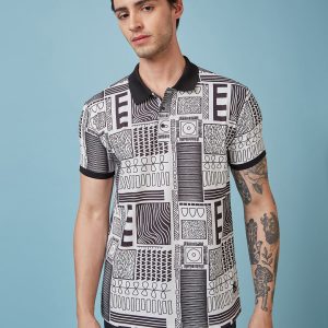 Status Quo Men'S Abstract Printed Polo Collar Short Sleeves Regular Fit Tshirt