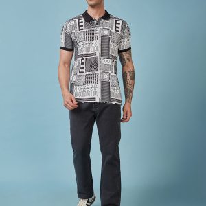 Status Quo Men'S Abstract Printed Polo Collar Short Sleeves Regular Fit Tshirt