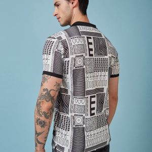 Status Quo Men'S Abstract Printed Polo Collar Short Sleeves Regular Fit Tshirt