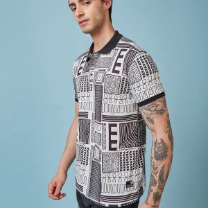 Status Quo Men'S Abstract Printed Polo Collar Short Sleeves Regular Fit Tshirt