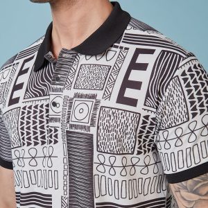 Status Quo Men'S Abstract Printed Polo Collar Short Sleeves Regular Fit Tshirt