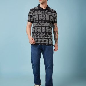 Status Quo Men'S Abstract Printed Polo Collar Short Sleeves Regular Fit Tshirt