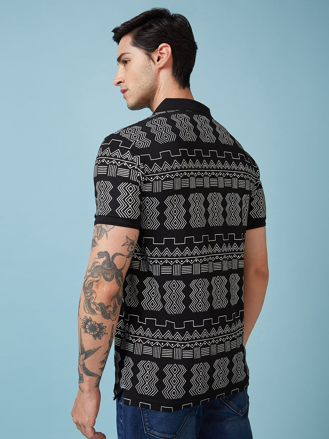 Status Quo Men'S Abstract Printed Polo Collar Short Sleeves Regular Fit Tshirt