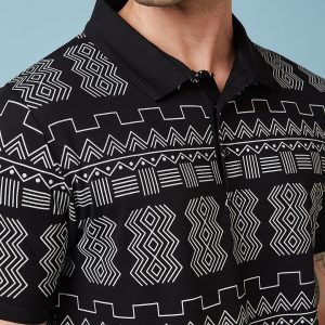 Status Quo Men'S Abstract Printed Polo Collar Short Sleeves Regular Fit Tshirt