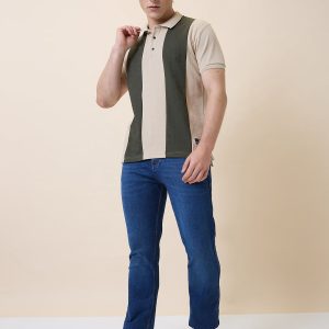 Status Quo Men'S Self Design Polo Collar Half Sleeves Regular Fit Tshirt